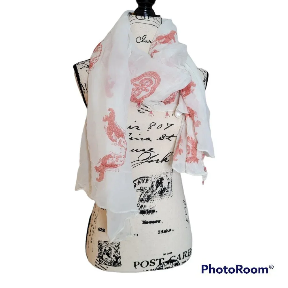 Turtle Beach Designs White Scarf with Beads accent on Trim